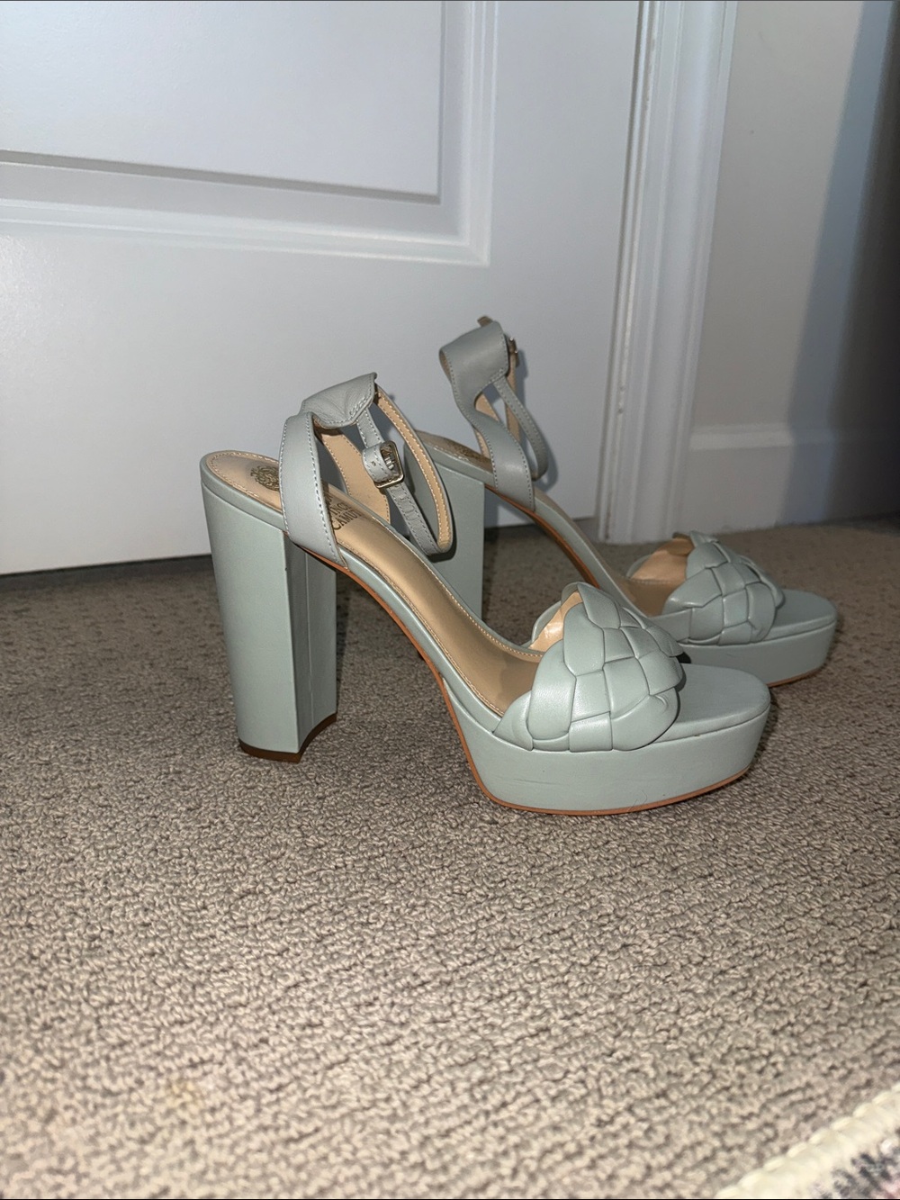Vince Camuto Chunky Platform Braided Ankle-Strap Sandals - Mint/Blue size 9.5